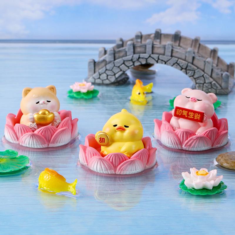 Creative Lotus Wealth Animals Miniature Figurines Cartoon Desktop Car Micro Landscape Home Ornaments Decoration Accessories Gift