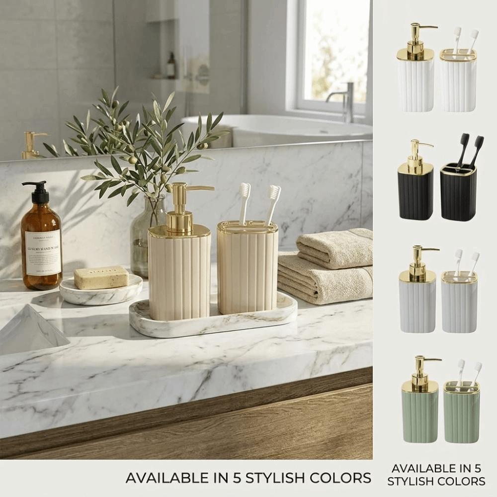 2 Pièces Distributeur de Savon & Porte-Brosse à Dents Fournitures de Salle de Bain Style Bohème Décor de Salle de Bain Salle de Bain Spa