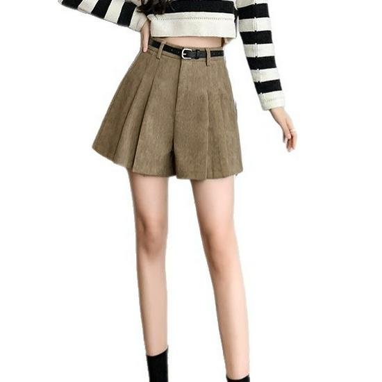 High-Waisted Corduroy Wool Pleated A-Line Skirt Pants for Women - Versatile Winter 2025 Fashion
