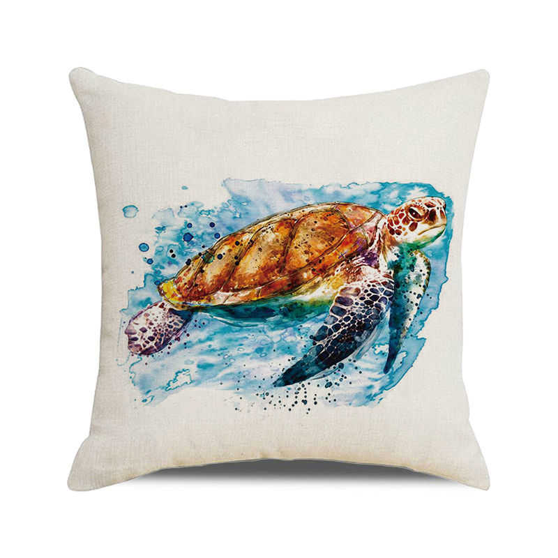 Home Decor Colorful Sea Turtle Watercolor Pillow Covers Pattern Cushion Cover Suitable for Sofa Bedroom Car Pillow Cover