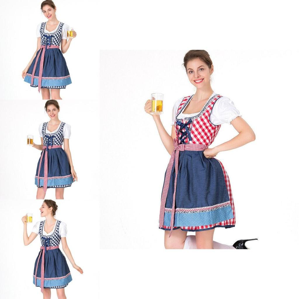 Damski kostium Oktoberfest, gładka sukienka z delikatnym wykończeniem na uroczystości