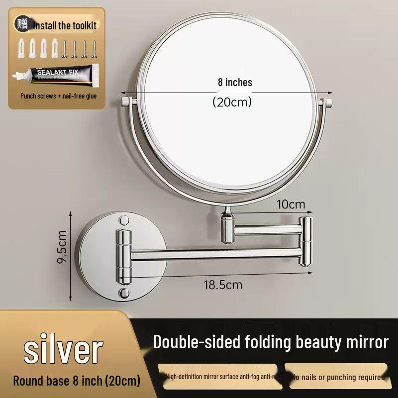 Wall-Mounted Foldable Vanity Mirror with Lights (Double-Sided, Punch-Free Installation) for Bathroom.