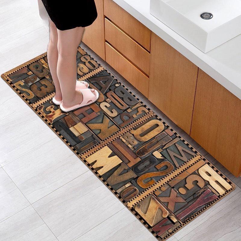 3D Wood Grain Rug For Kitchen Floor Bathroom Mat Anti-slip Laundry Room Mat Bedroom Carpet Living Room Floor Mat