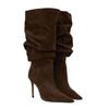 Soleist Stivali Alti da Donna con Tacco a Spillo Pieghettati Punta Affusolata 35-47 Scarpe Taglie Grandi Stivali da Donna di Media Lunghezza Autunno e Inverno