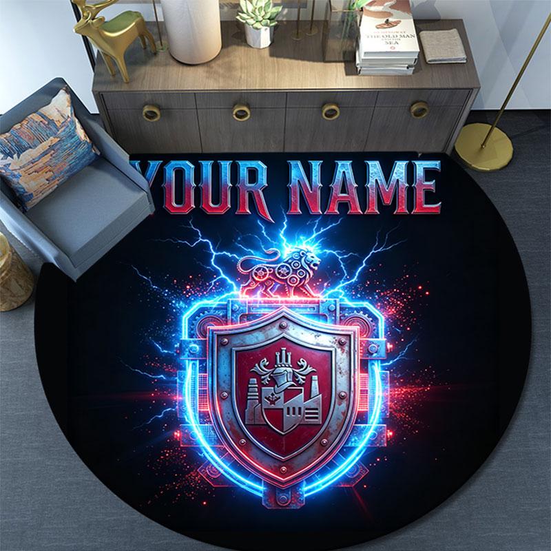 Custom Name,Atlético Madrid pattern round rug,Carpet Rug for Living Room Bedroom Playroom ,Non-slip Floor Mat,Holiday Gifts and Birthday Gifts.