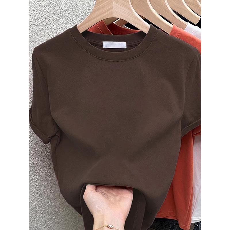 2026 Fashionable Women's Coffee Cotton Brushed Short-Sleeve T-Shirt - Versatile & Age-Reducing for Spring, Summer, Autumn
