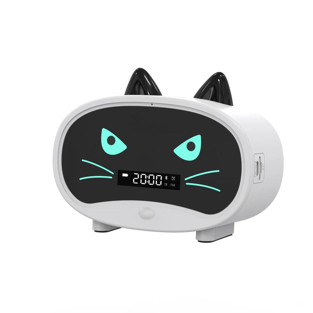 New Cute Cat Shaped Bluetooth Speaker with Alarm Clock - Portable Wireless Stereo Sound Box Music Player with Subwoofer Function