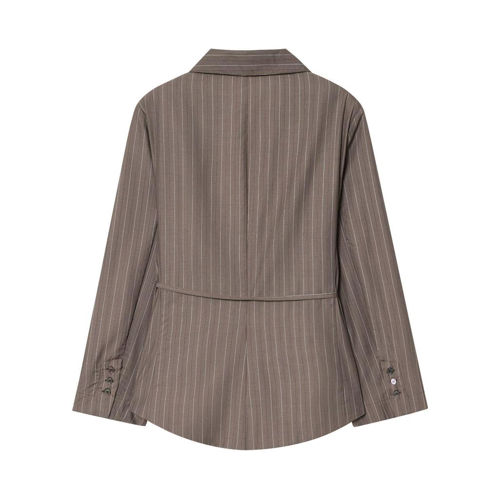 Striped Padded Shoulder Suit Jacket & Pleated Trousers Set
