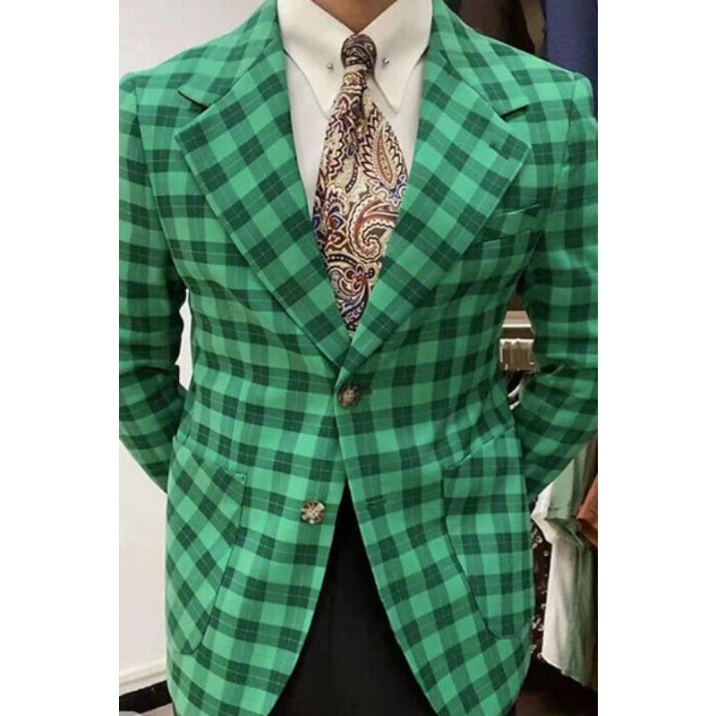 

Men s Green Plaid Single Breasted Blazer S