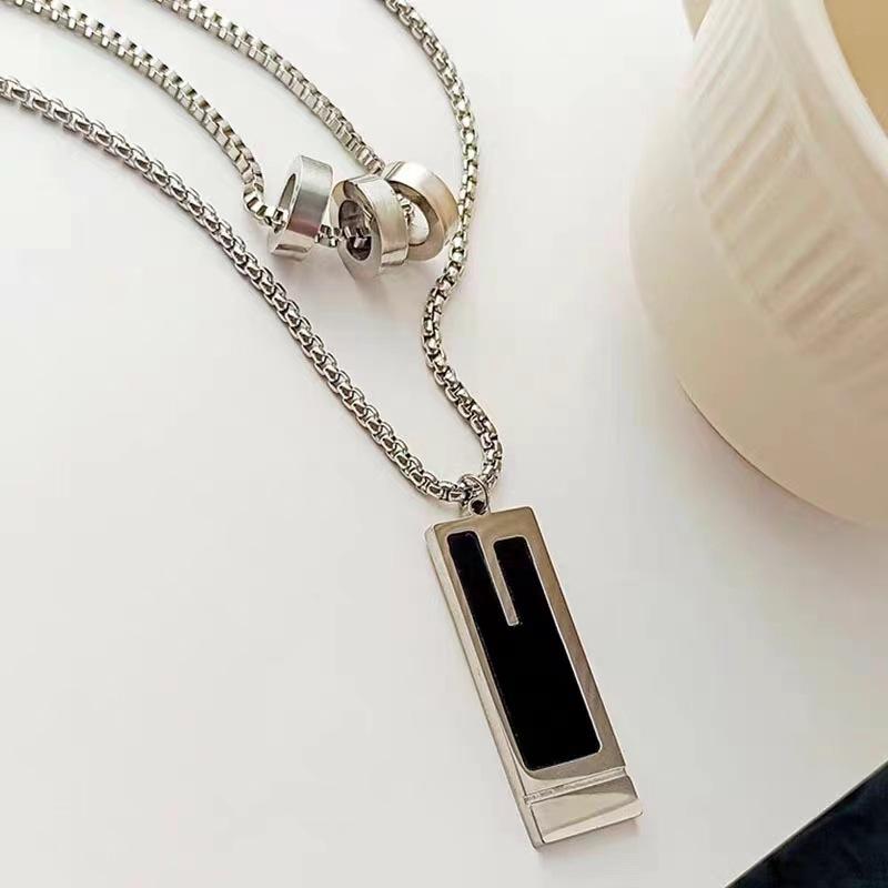 

Модное и простое двухслойное квадратное фирменное ожерелье с подвеской, универсальная двухслойная цепочка для свитера, цепочка на ключицу для женщин серебряный