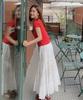 LEEJEE Shirred Long Tiered Skirt (Off-White)