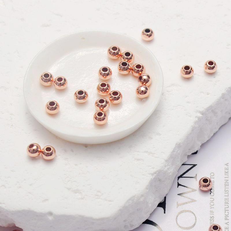 18K Gold Accessory: Shiny Small Solid Copper Round Beads for DIY Handmade Bracelets and Jewelry Spacers