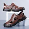Men's sandals 2025 summer breathable hole shoes men's leather non-slip casual dad shoes durable rubber sole