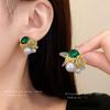 Silver Needle Diamond Artificial Pearl Flower Stud Earrings French Retro Unique Design Earrings Personalized Simple Temperament Earrings