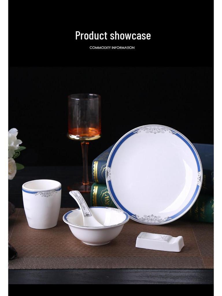 High-End Chinese Style Ceramic Tableware Set: 3-Piece or 4-Piece with Bowls, Plates, and Dishes for Restaurants and Clubs