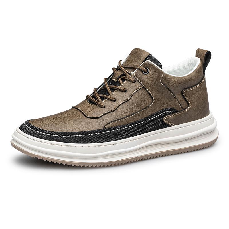 Men s Height-Boosting White Leather Casual Sneakers 39
