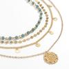 Ethnic Style Turquoise Stone Necklace Golden Multi-layer Necklace Retro Jewelry Set  Women
