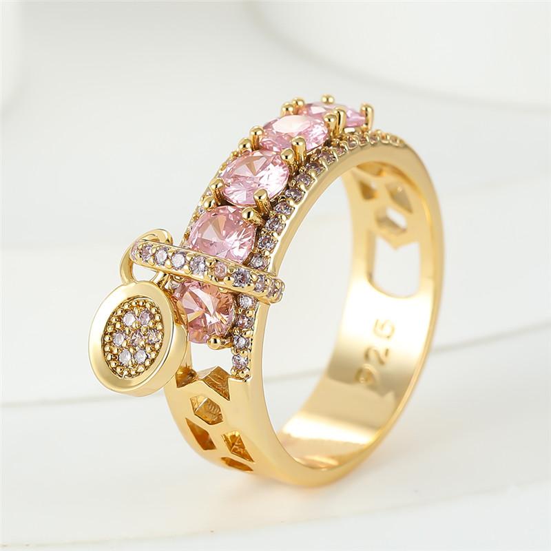 Vintage Royal Blue Stone Ring Yellow Gold Color Luxury Female Wedding Rings For Women Round Dangle Ring Engagement Jewelry Gifts