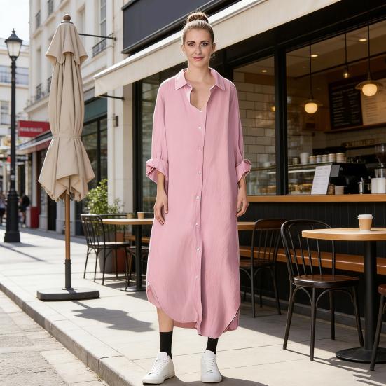 Chemise Femme Revers Manches Longues Boutons Patte de Boutonnage Hauts de Chemise avec Poches Couleur Unie Coupe Régulière Chemise Décontractée Travail Vie Quotidienne