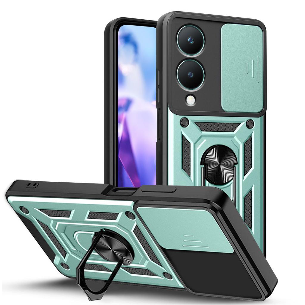 Military Armor Holder Camera Protect Case for VIVO Y28 Y03 Y100 Y02 Y17S Y27 Y36 Y35 Y16 Y22 Y21 Y55 Y33S Y33 Y31 Y51 Y20 Hybrid Ring Stand Back Cover