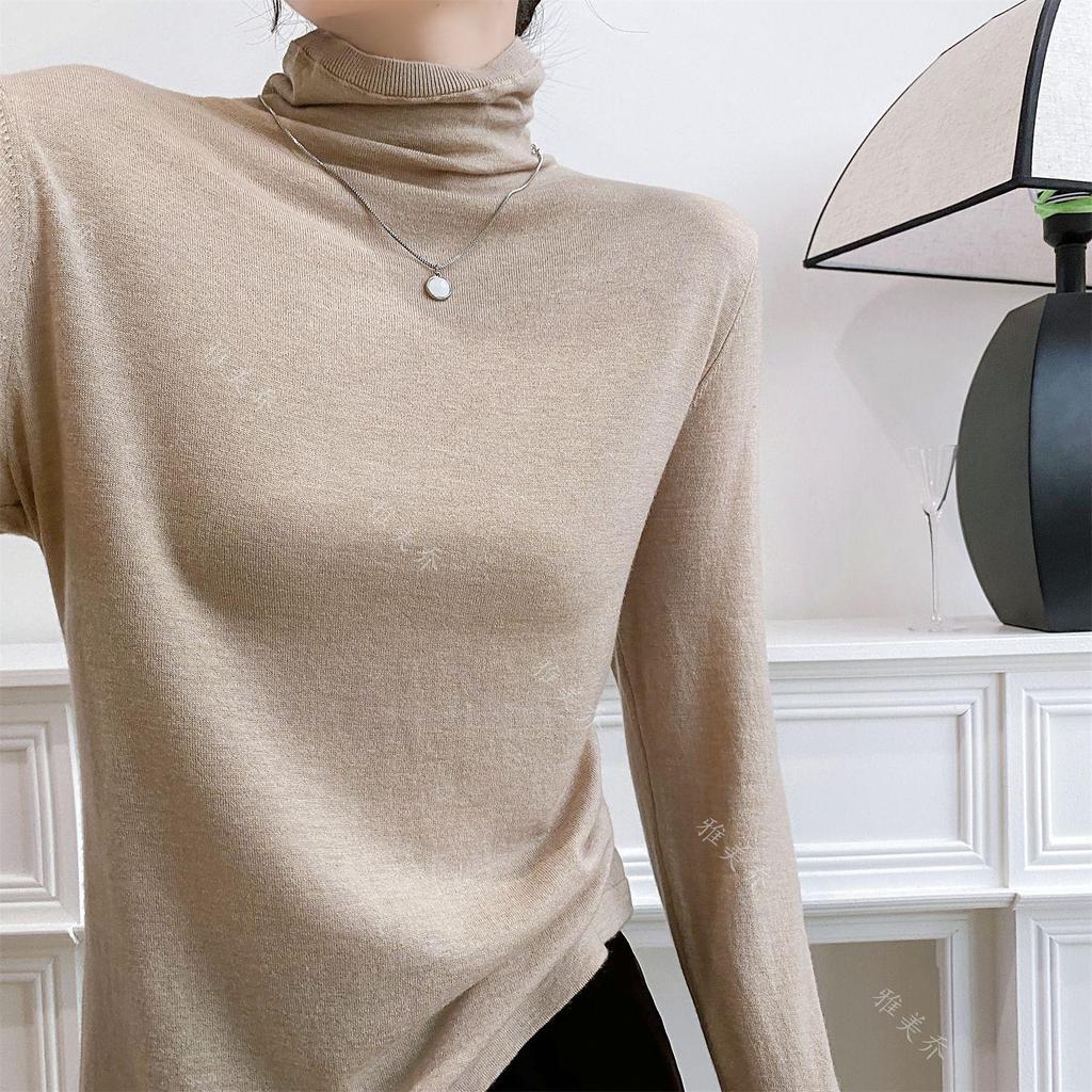Autumn/Winter 2025 Women's Water-Soluble Wool Turtleneck Sweater - Solid Color, Long Sleeve Pullover, Cozy Base Layer