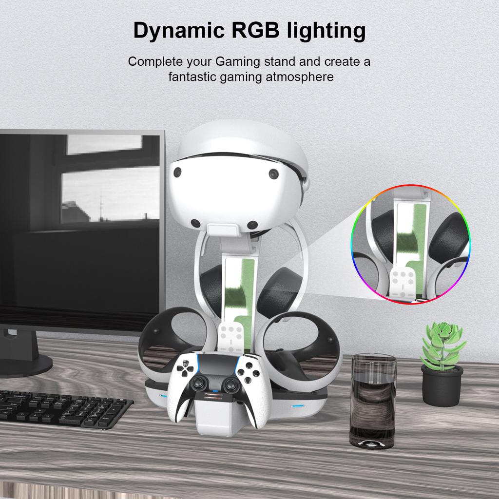 All-in-one Controller Charging Dock with LED Light for PS VR2/ Handle Controllers Charger Base Storage Stand