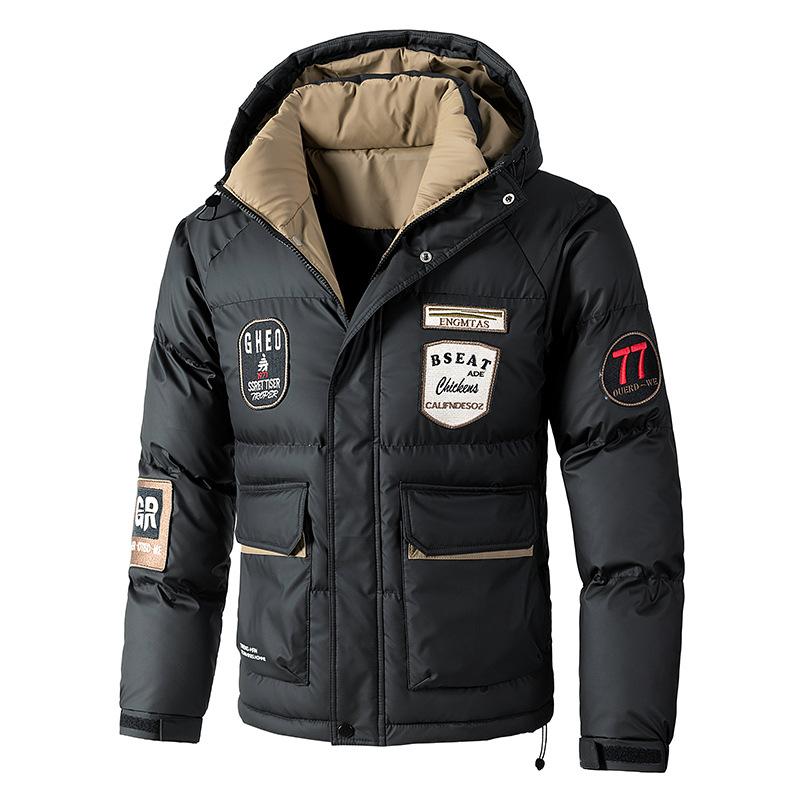 

Осень Зима Толстая Теплая Куртка с Капюшоном с Хлопковой Подкладкой Мужское Пальто Водонепроницаемая Верхняя Одежда Парки Мужская Спортивная Одежда 2XL чёрный