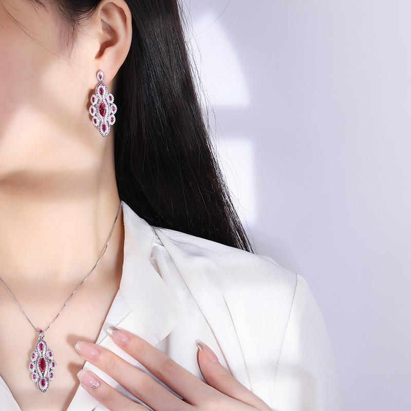 Jewelry Copper Gold Plated Retro Jewelry Women'S Simulation Red Corundum Handmade Diamond Women'S Suit Main Stone 5 * 9