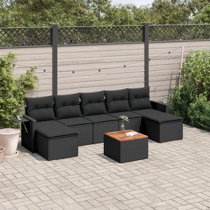 VidaXL Salon de Jardin avec Coussins 8 pcs, Canapés de Terrasse, Ensemble de Meubles de Patio, Mobilier d'Extérieur, Noir 3257021