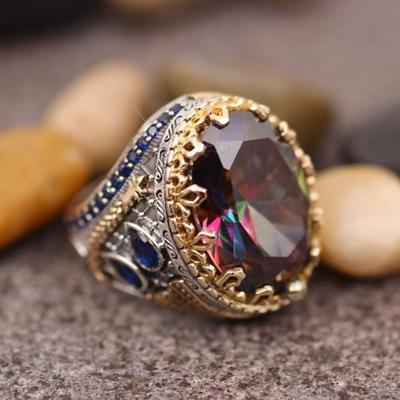 Anello Punk Ovale Vintage Multicolore Zircone per Uomo Anelli Turchi Delicati Fatti a Mano Tendenze Islamiche Religiose Gioielli Musulmani Regali