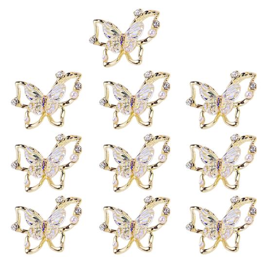 10Pcs Butterfly Nail Art Charm Rhinestone Faux Pearl 3D Butterfly Shape Nail Design Jewelry DIY Crafts Nail Decoration Accessories