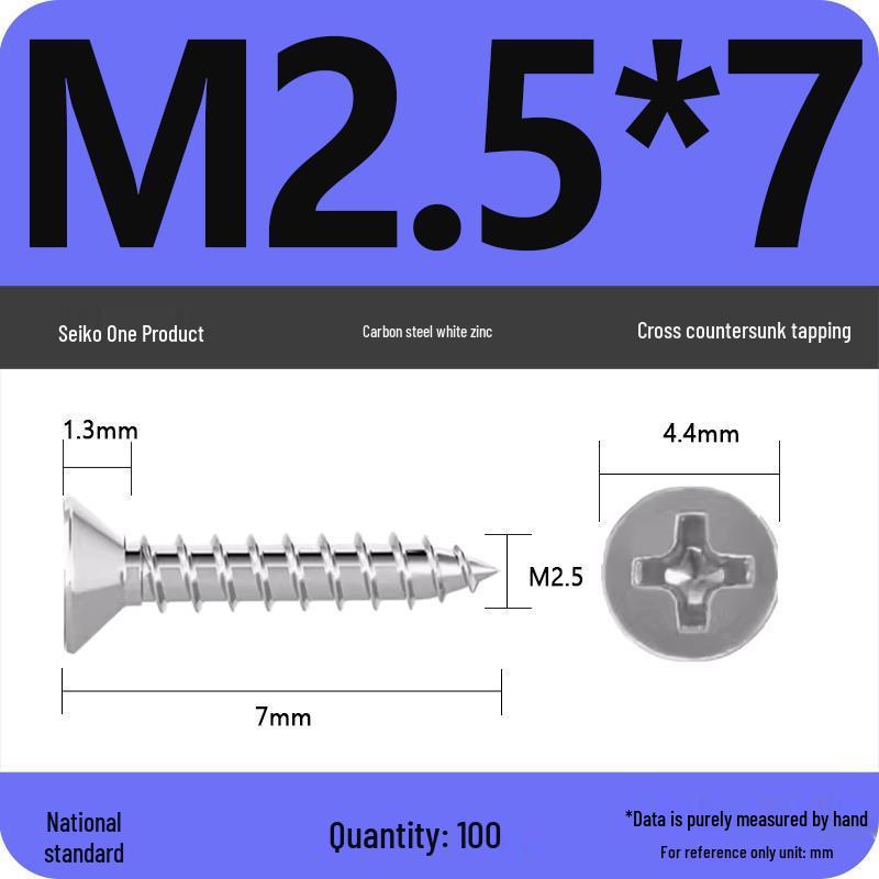 Iron Galvanized Phillips Flat Head Self-Tapping Screws - Countersunk M1 To M4