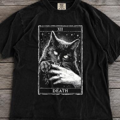 Tarot Card Black Cat Comfort Colors® Shirt, Tarot Death T-Shirt, Witchy Cat Shirt, Spooky Cat Gift, Halloween Black Cat Shirt,Cat Lover Gift