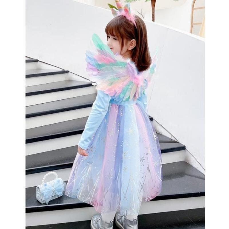 Girls' Fashionable Unicorn Winged Dress: Summer Children's Tulle Princess Dress