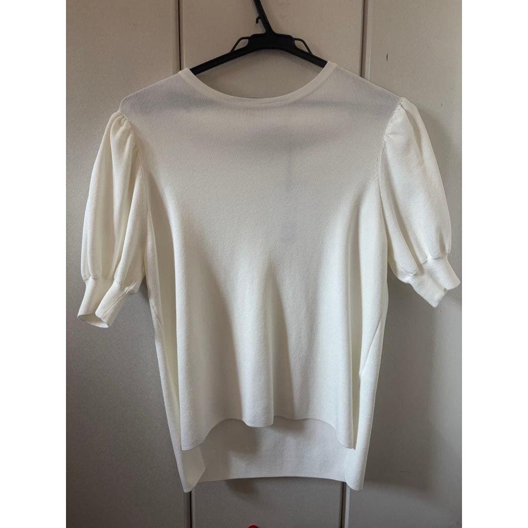 Puff sleeve short sleeve knit pullover with tag