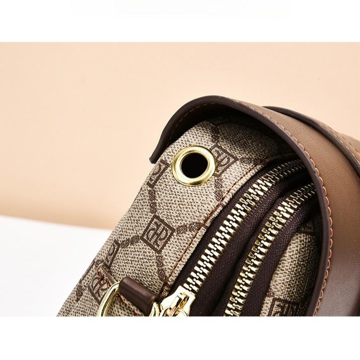 Double Zipper Mini Crossbody Bag for Women Vintage Small Monogram PU Leather Dual Zip Phone Pouch Adjustable Shoulder Strap