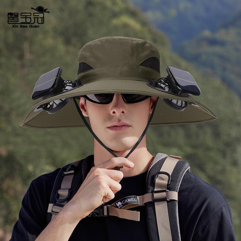 Solar double fan hat summer mountaineering fishing eaves breathable sun hat men's outdoor sun protection bucket hat