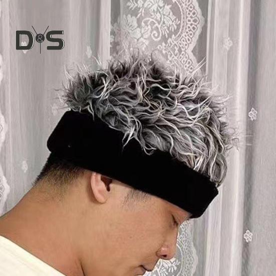 Novelty Fake Hair Visor Hat for Men Adjustable Spiked Wig Hat with Peaked Short Hair Street Hip Hop Hat for Festivals Parties
