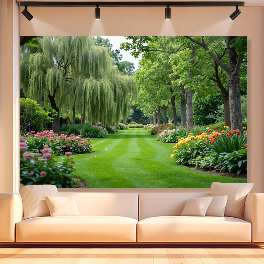 1 Großer Garten-Hintergrund - Eleganter Grüner Baumweg, Rosa/Orange/Blau/Gelb/Weiß/Lila