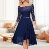 Sexy Gown Dress Off Shoulder Waist-Hugging Midi Dress Lace Splicing Half Sleeve Irregular Ruffle Hem Chiffon Dress