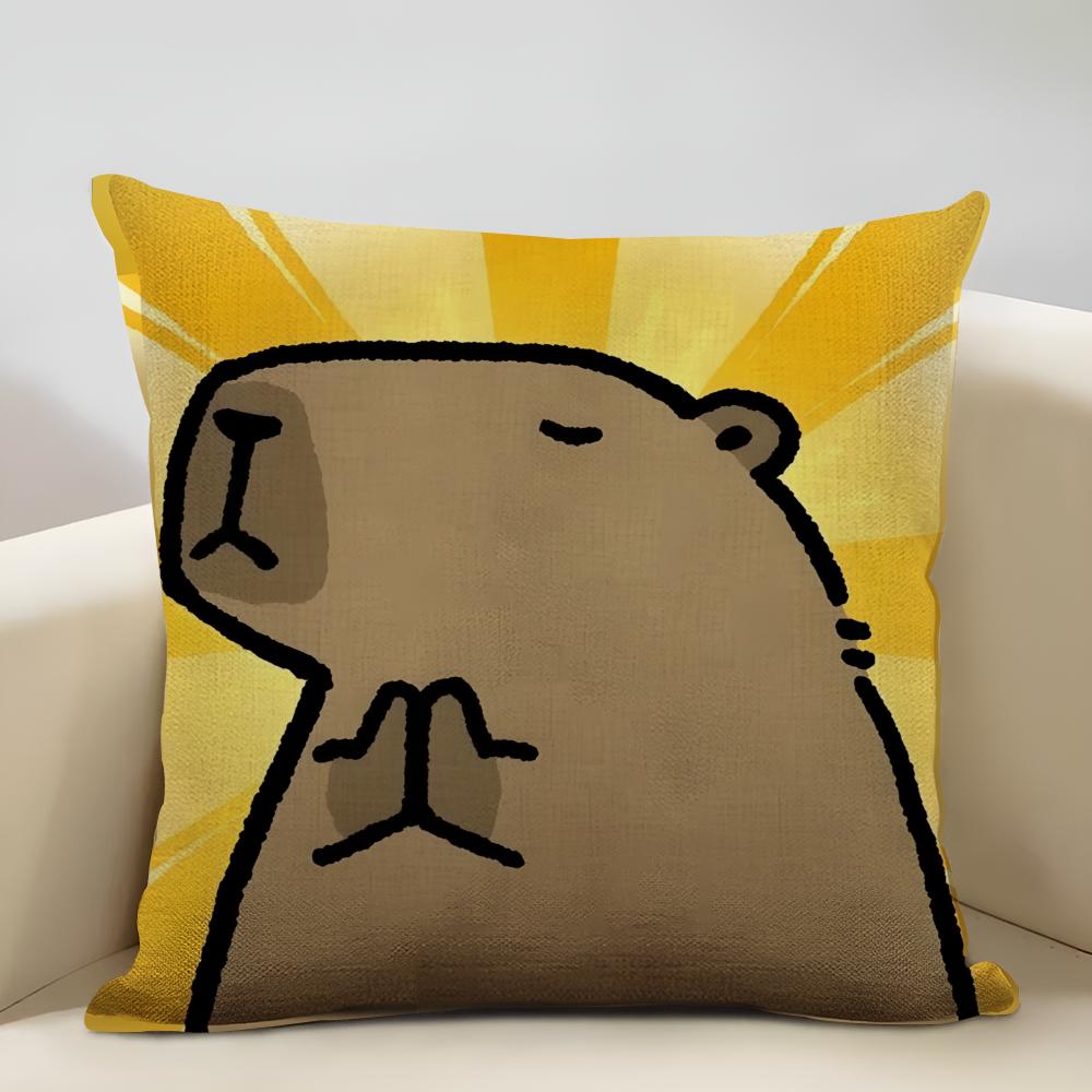 Cute Animal Cartoon Companion Capybara Cushion Cover Household Decoration Linen Sofa Cushion Cover: Skin-Friendly & Breathable W