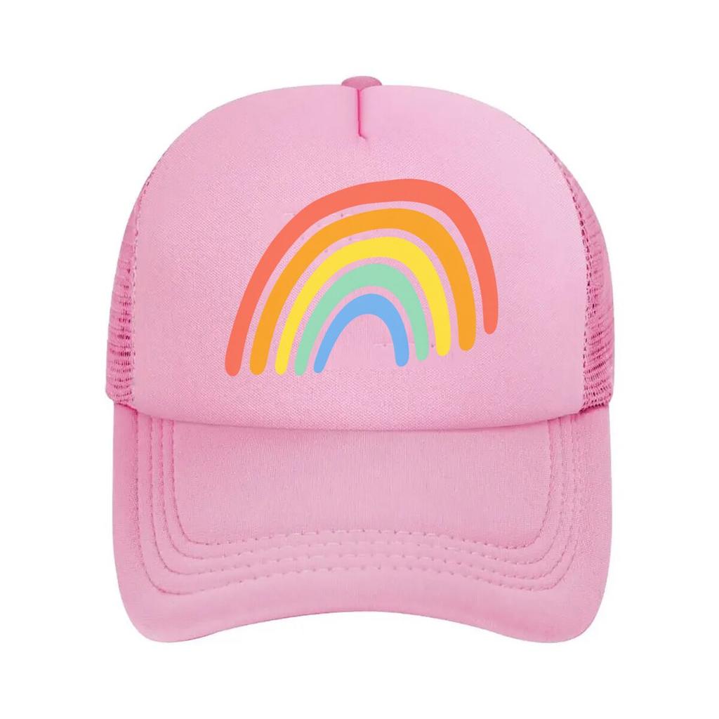 Retro Rainbow Arch Minimal Graphic Mesh Baseball Cap Polyester Forward Observations Hat Adjustable Golf Hat Summer