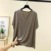 Women's Solid Color V-Neck Cotton Modal Short Sleeve Loose Top