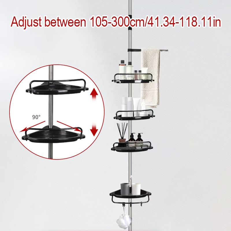 Adjustable Telescopic Shower Rack - Heavy-Duty Stainless Steel Floor-to-Ceiling Bathroom Organizer, Space-Saving Storage