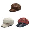Pu Leather Octagonal Hat For Women Autumn Winter British Retro Newsboy Cap With Sun Protection And Warmth