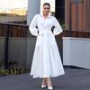 Women's Shirt Dress Turndown Collar Long Sleeve Waist Cinching Casual Temperamen Dress Commute Solid Color Slim Long Shirt 2025 Summer