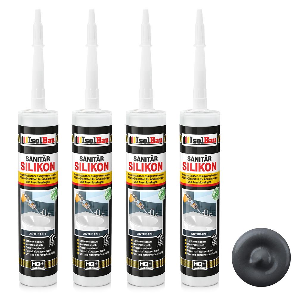 IsolBau Sanitary Silicone Anthracite Sanitär Silikon 4 x 300ml