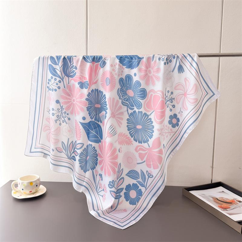 Gentle Idyllic Imitation Silk High-end Large Square Scarf Silk Scarf Printed Shawl Decorative Scarf Sunscreen Headscarf Scarf