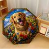 Golden Retriever In Flower Field Printed Umbrella Windproof Folding Umbrella Portable Sun and Rain Umbrella Suitable for Gifting