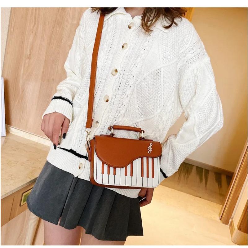 Fashion Color Contrast Embroidery Small Square Bag Girl Sweet Personality Piano Notes Small Satchel Handbag Handbag for Women